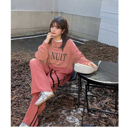 大きいサイズ レディース プリントスウェットシャツ+ワイドパンツセット LL 3L 4L 5L