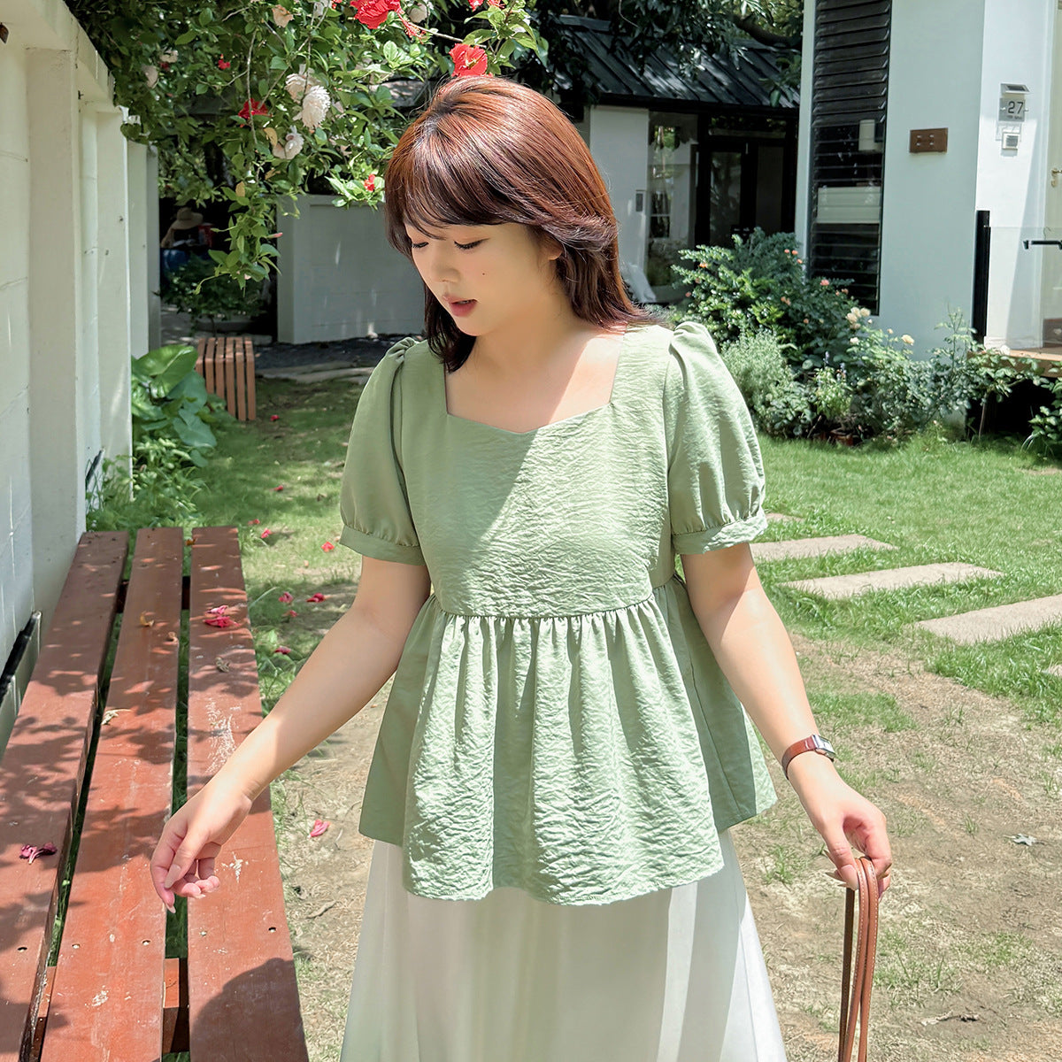 大きいサイズ レディース レースアップフリルベビードールブラウス LL 3L 4L 5L