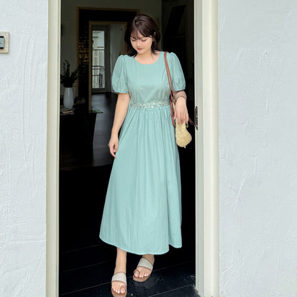 大きいサイズ レディース ラウンドネックダブルベルトカジュアルワンピース LL 3L 4L 5L