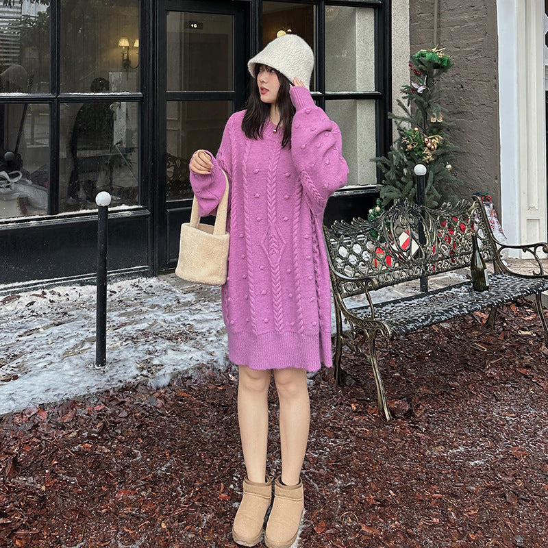 大きいサイズ レディース チュニック丈ケーブルニット LL 3L 4L 5L