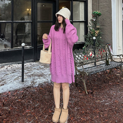 大きいサイズ レディース チュニック丈ケーブルニット LL 3L 4L 5L