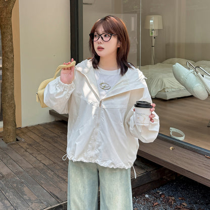 大きいサイズ レディース フード付きハイカーゴダブルジッパージャケット LL 3L 4L 5L