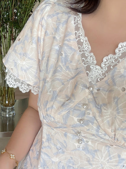 大きいサイズ レディース フラワーレース刺繍Vネックワンピース LL 3L 4L 5L