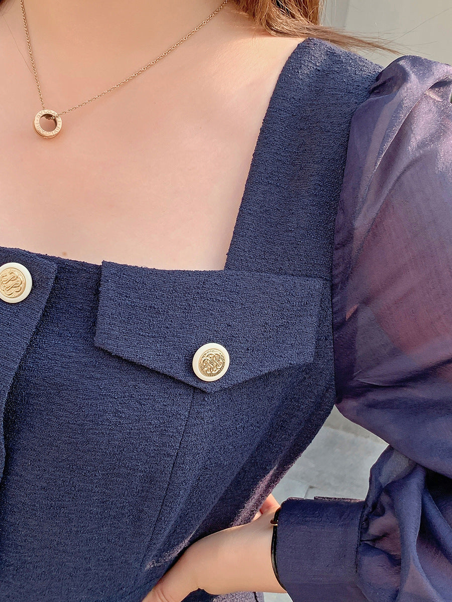 大きいサイズ レディース シアーのスクエアネックのワンピース LL 3L 4L 5L