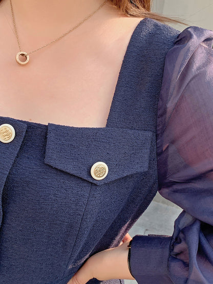 大きいサイズ レディース シアーのスクエアネックのワンピース LL 3L 4L 5L