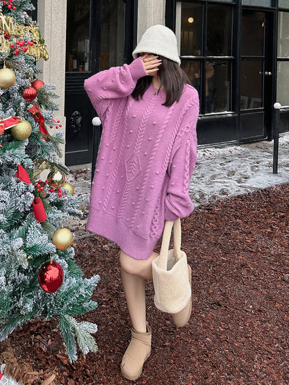 大きいサイズ レディース チュニック丈ケーブルニット LL 3L 4L 5L