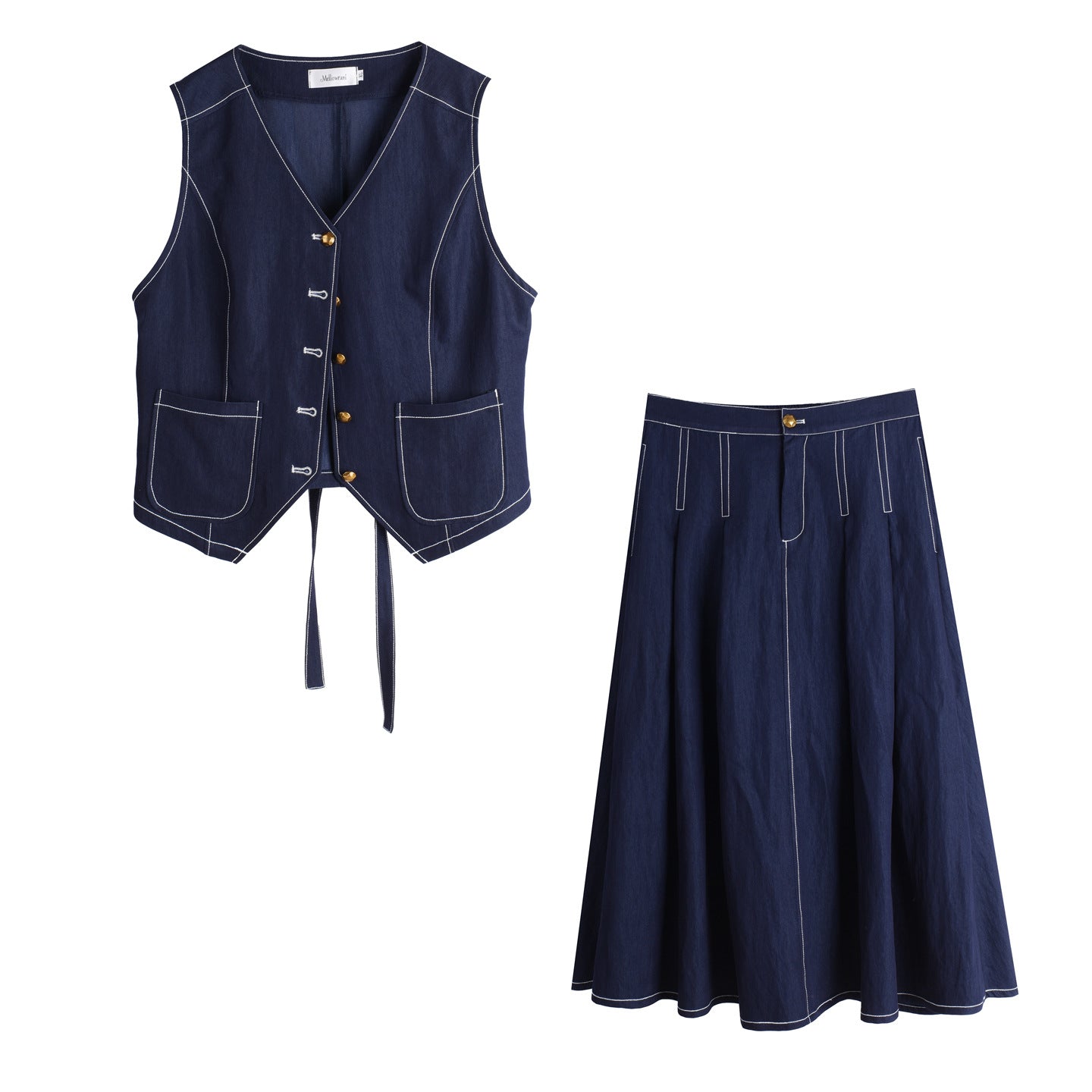 大きいサイズ レディース ネイビーブルーデニムツーピース（ベスト＋スカート） LL 3L 4L 5L