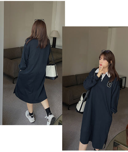 大きいサイズ レディース ロングポロシャツワンピース LL 3L 4L 5L