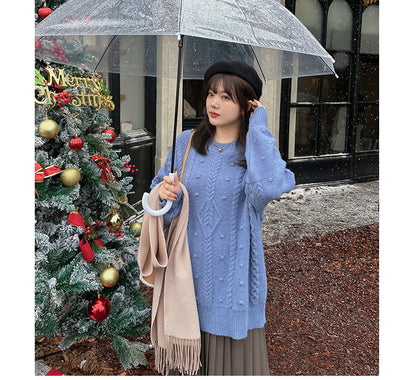 大きいサイズ レディース チュニック丈ケーブルニット LL 3L 4L 5L