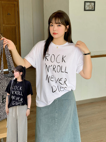 大きいサイズ レディース ルーズウエイトレタープリントロックTシャツ LL 3L 4L 5L