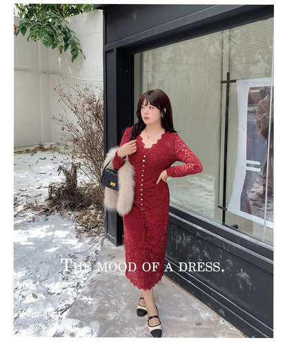 大きいサイズ レディース レースのVネックワンピース LL 3L 4L 5L