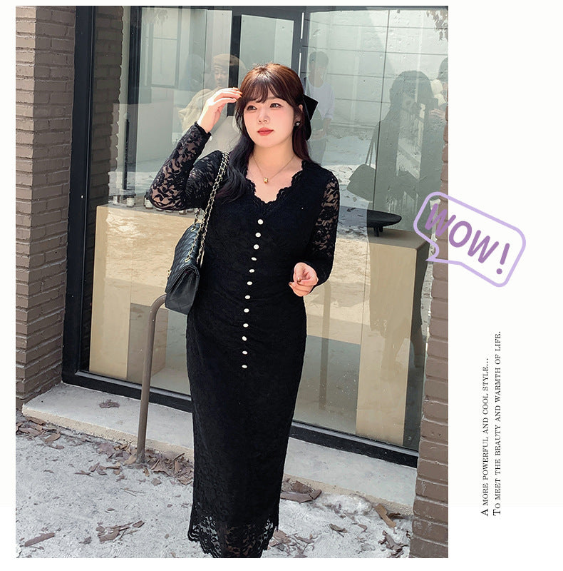 大きいサイズ レディース レースのVネックワンピース LL 3L 4L 5L