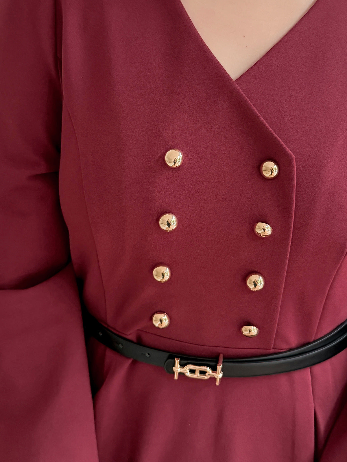 大きいサイズ レディース フリルVネックダブルブレストワンピース（ベルト別売） LL 3L 4L 5L