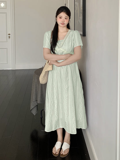 大きいサイズ レディース レースVネックドット刺繍Aラインワンピース LL 3L 4L 5L 6L