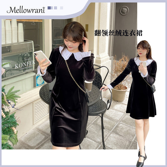 大きいサイズ レディース シックなベロアワンピース LL 3L 4L 5L