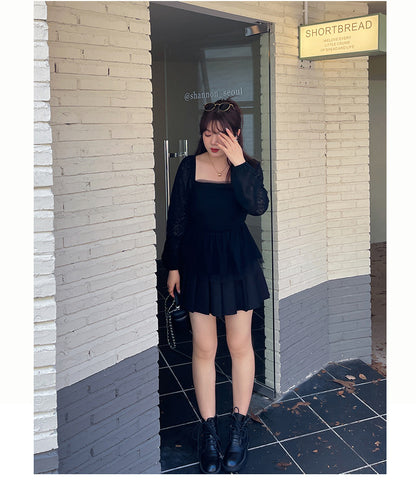 大きいサイズ レディース スクエアネックのペプラムレースブラウス LL 3L 4L 5L