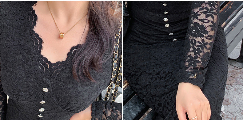 大きいサイズ レディース レースのVネックワンピース LL 3L 4L 5L