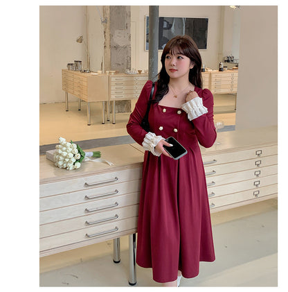 大きいサイズ レディース ダブルブレストのスクエアネックワンピース LL 3L 4L 5L