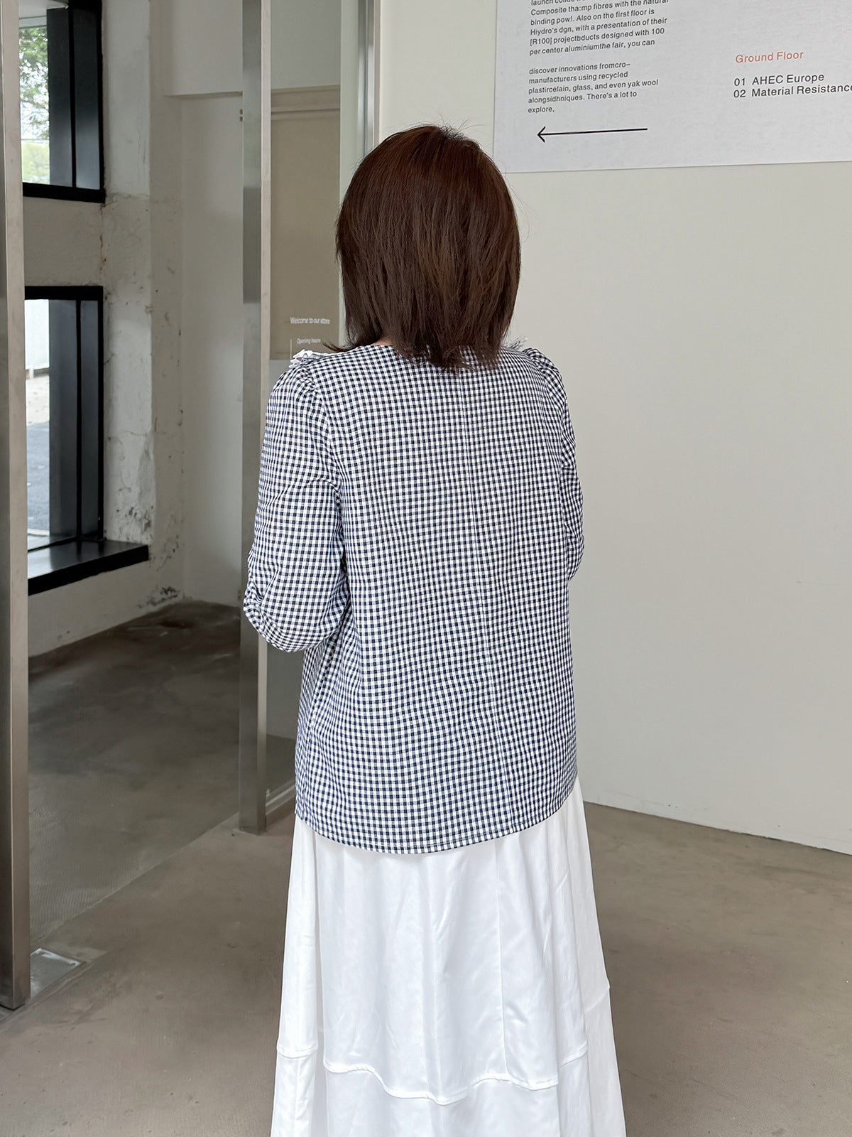 大きいサイズ レディース フレンチレトロギンガムチェックレースブラウス LL 3L 4L 5L