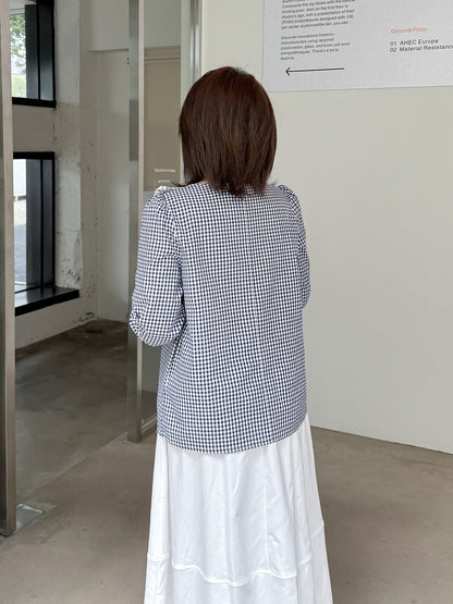 大きいサイズ レディース フレンチレトロギンガムチェックレースブラウス LL 3L 4L 5L