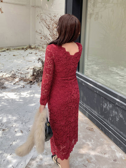 大きいサイズ レディース レースのVネックワンピース LL 3L 4L 5L