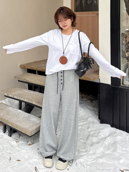 大きいサイズ レディース フラワーボタン付きフリース裏地スウェットパンツ LL 3L 4L 5L