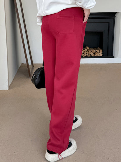 大きいサイズ レディース 刺繍ロゴニットカジュアルストレートパンツ LL 3L 4L 5L