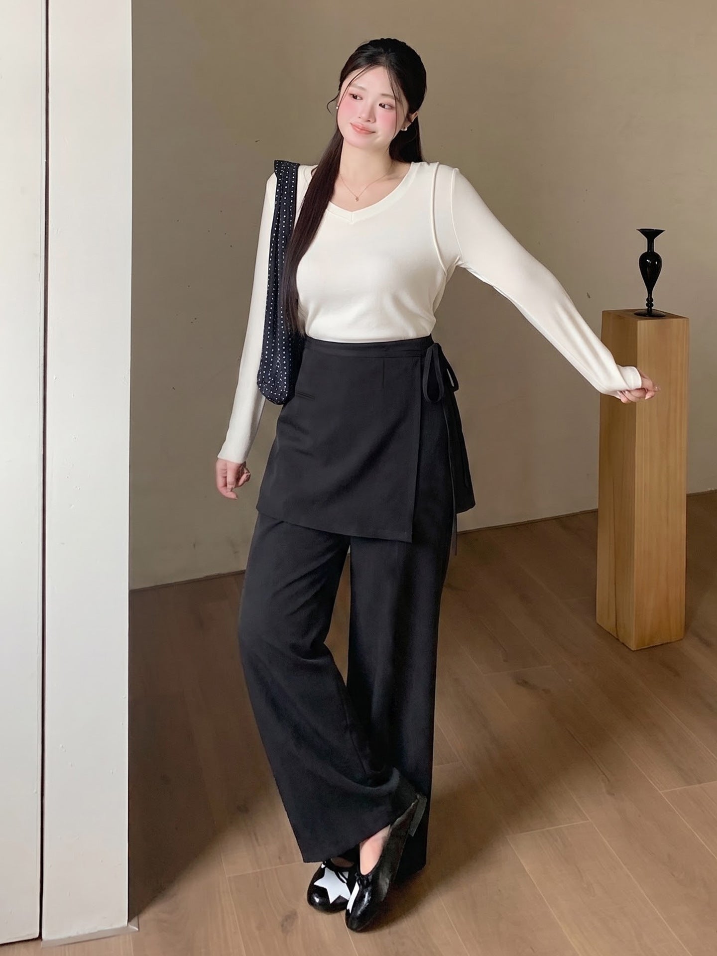 大きいサイズ レディース ラップスカート付きハイウエストフレアパンツ LL 3L 4L 5L