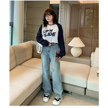 大きいサイズ レディース ビンテージスタイルのハイウエストストレートデニムパンツ LL 3L 4L 5L