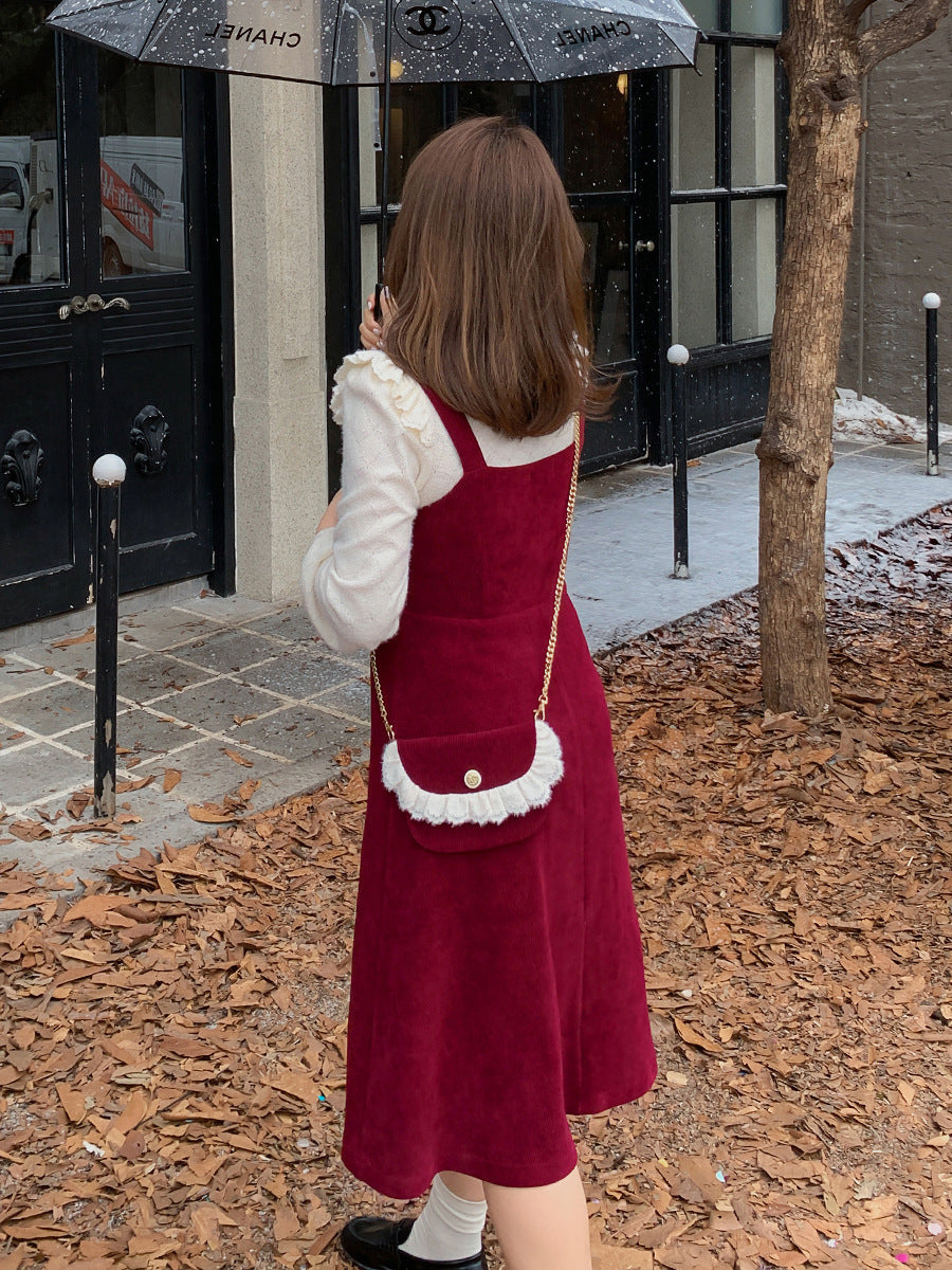 大きいサイズ レディース コーデュロイのレトロワンピース+フリルパフスリーブブラウス LL 3L 4L 5L