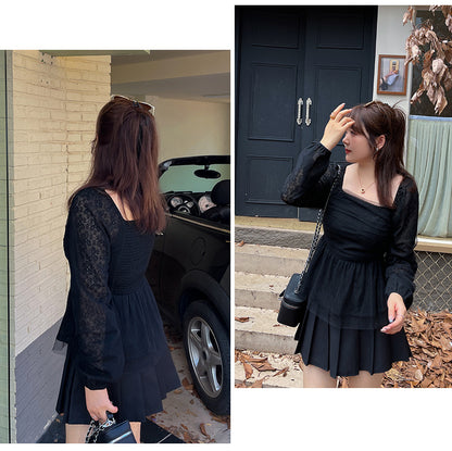 大きいサイズ レディース スクエアネックのペプラムレースブラウス LL 3L 4L 5L