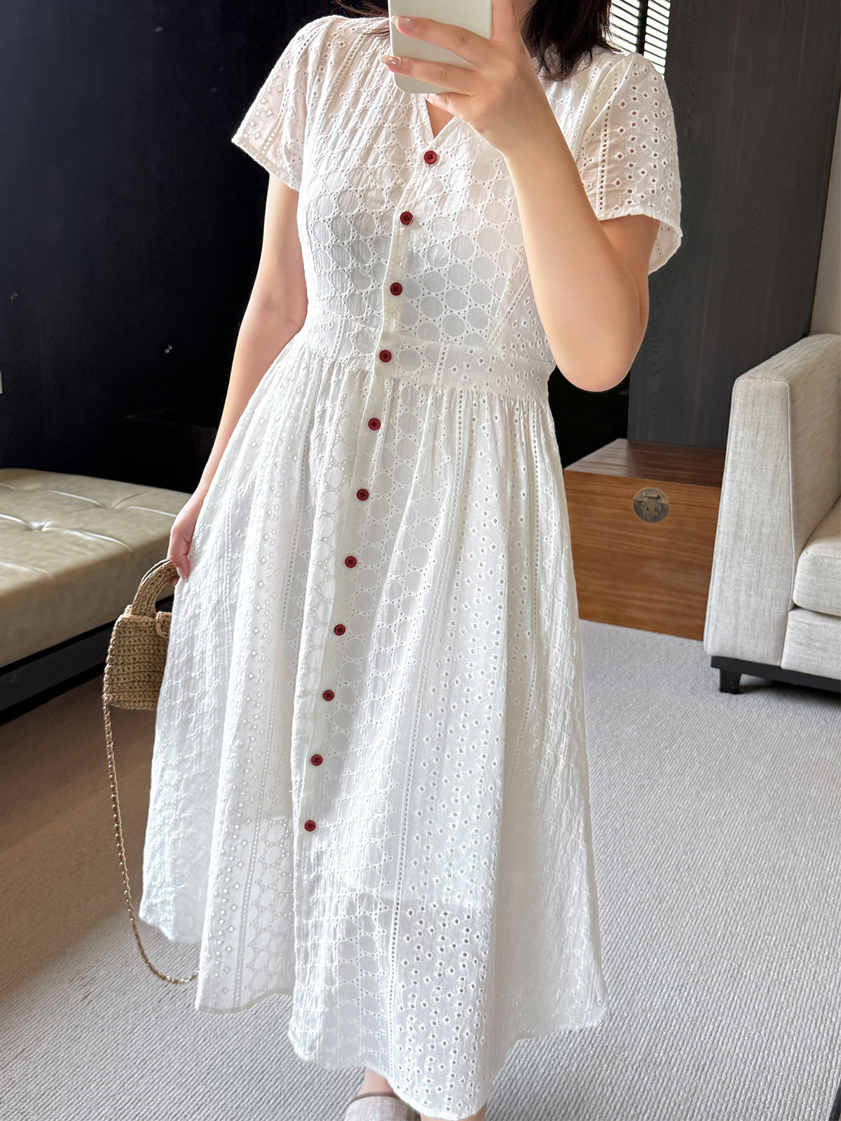 大きいサイズ レディース 刺繍コットンVネックワンピース LL 3L 4L 5L