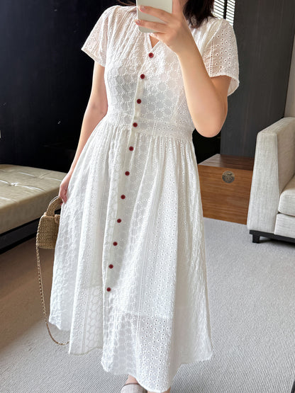 大きいサイズ レディース 刺繍コットンVネックワンピース LL 3L 4L 5L