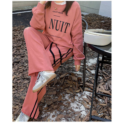 大きいサイズ レディース プリントスウェットシャツ+ワイドパンツセット LL 3L 4L 5L