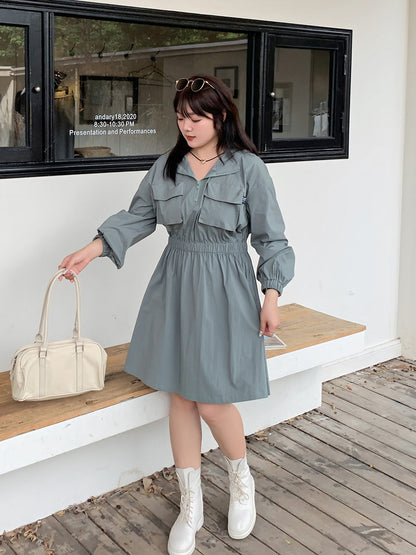 大きいサイズ レディース アウトドアフード付きワンピース LL 3L 4L 5L