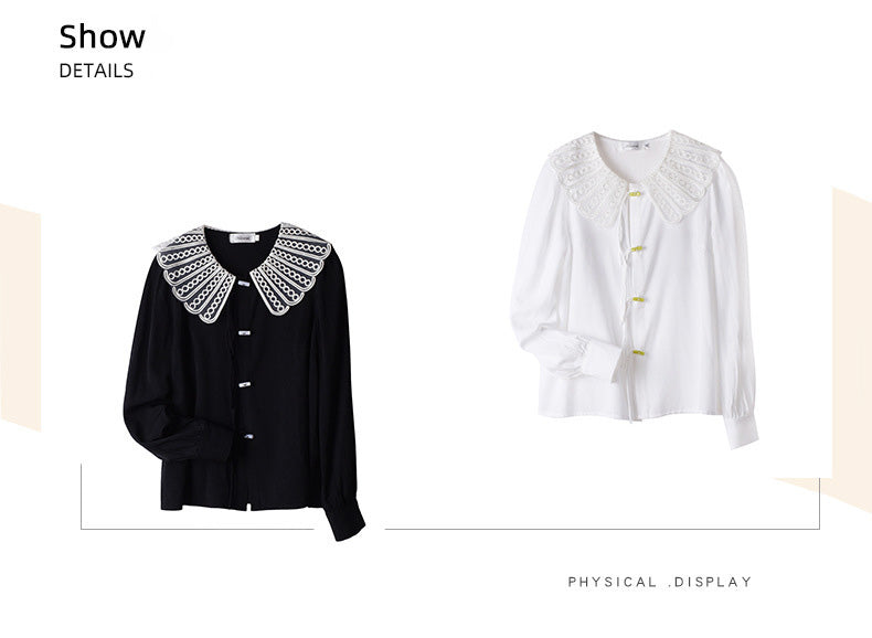 大きいサイズ レディース レースカラーのラウンドネックブラウス LL 3L 4L 5L