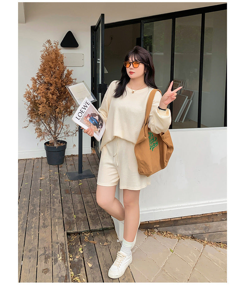 大きいサイズ レディース ゆるカジのスウェットトップス+ハーフパンツセット LL 3L 4L 5L