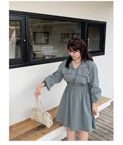 大きいサイズ レディース アウトドアフード付きワンピース LL 3L 4L 5L