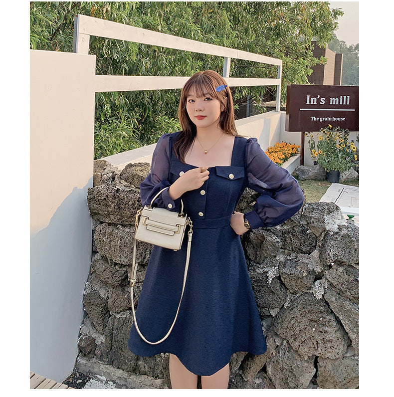 大きいサイズ レディース シアーのスクエアネックのワンピース LL 3L 4L 5L