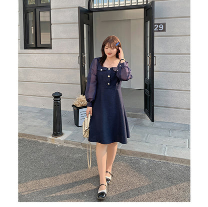 大きいサイズ レディース シアーのスクエアネックのワンピース LL 3L 4L 5L