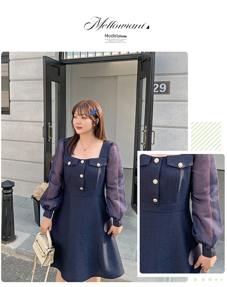 大きいサイズ レディース シアーのスクエアネックのワンピース LL 3L 4L 5L