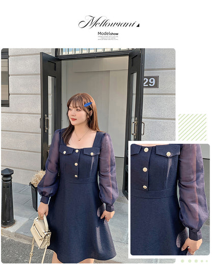 大きいサイズ レディース シアーのスクエアネックのワンピース LL 3L 4L 5L