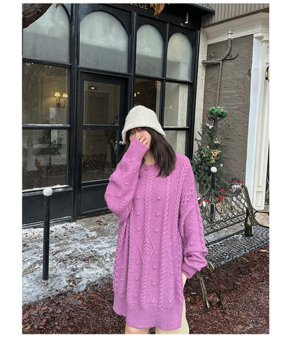 大きいサイズ レディース チュニック丈ケーブルニット LL 3L 4L 5L