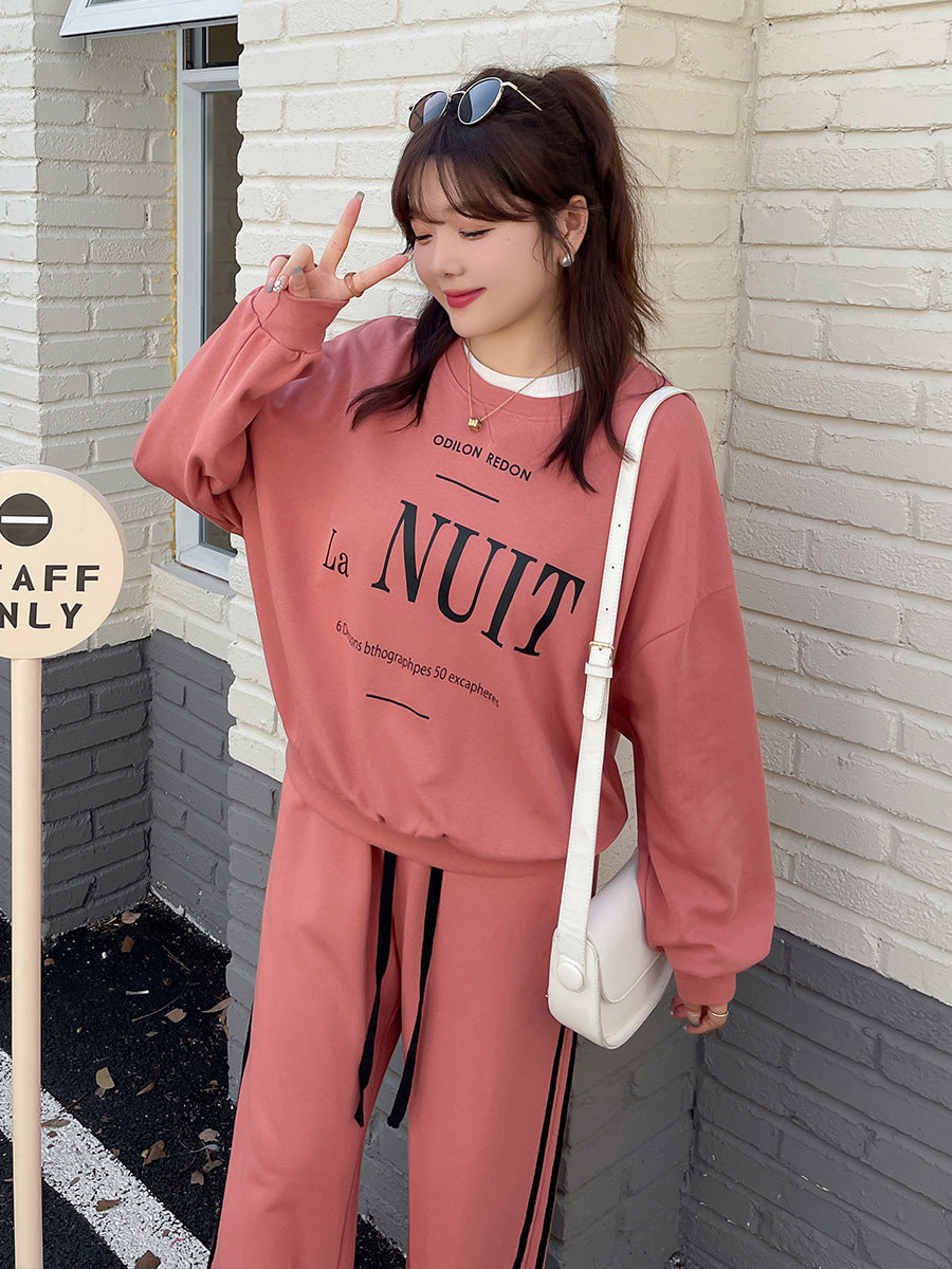 大きいサイズ レディース プリントスウェットシャツ+ワイドパンツセット LL 3L 4L 5L