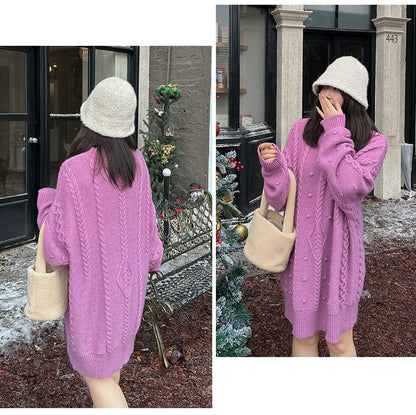 大きいサイズ レディース チュニック丈ケーブルニット LL 3L 4L 5L