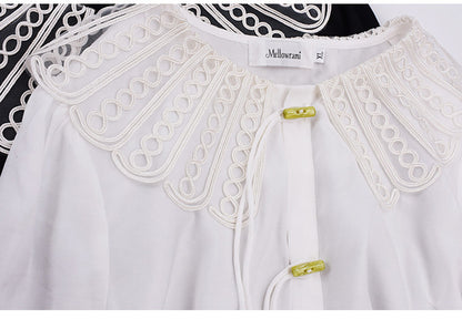 大きいサイズ レディース レースカラーのラウンドネックブラウス LL 3L 4L 5L