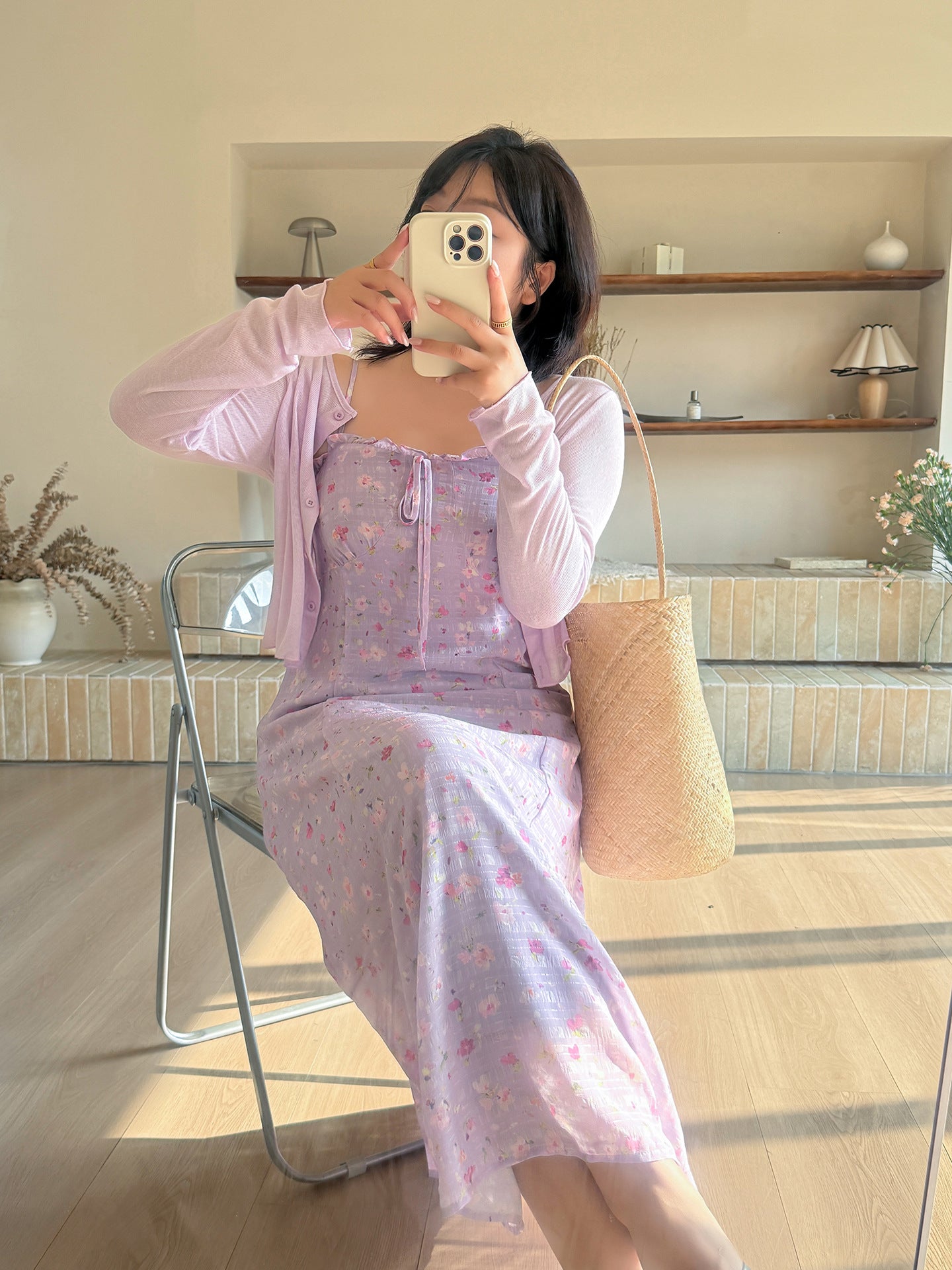 大きいサイズ レディース シアーカーディガン付き花柄ワンピース LL 3L 4L 5L 6L