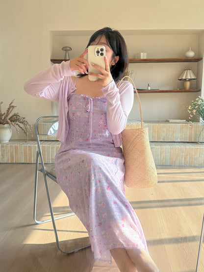 大きいサイズ レディース シアーカーディガン付き花柄ワンピース LL 3L 4L 5L 6L