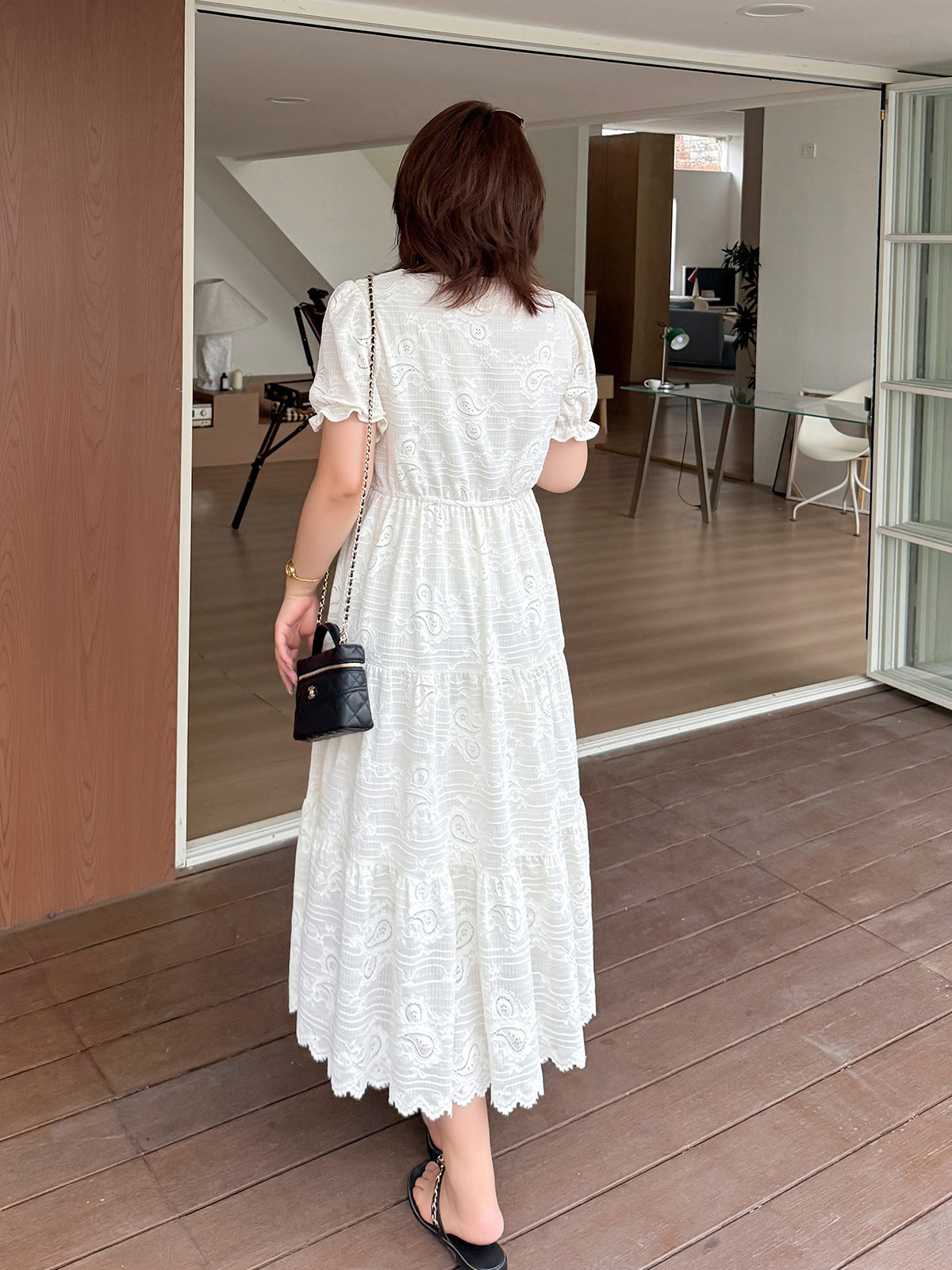 大きいサイズ レディース Vネックペイズリーレースティアードワンピース LL 3L 4L 5L