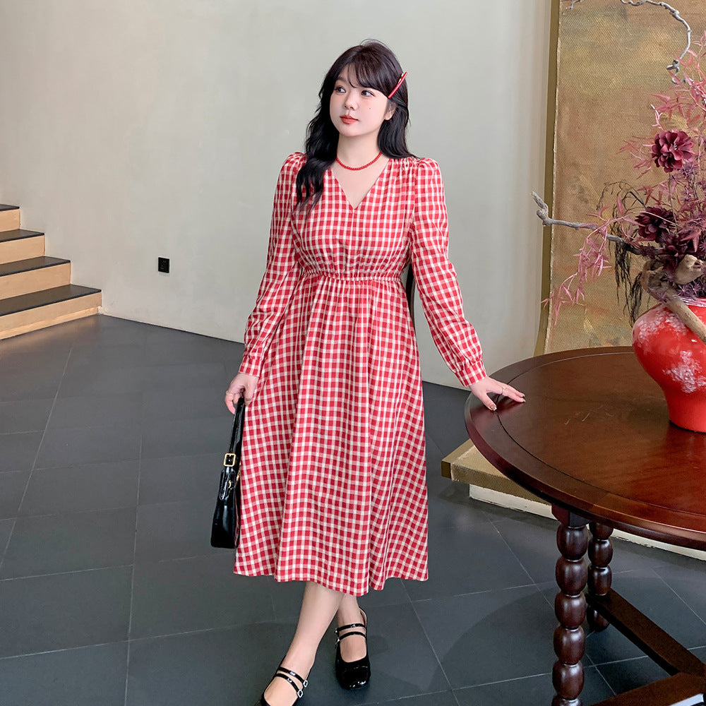 大きいサイズ レディース ウエストゴムギンガムチェック柄長袖